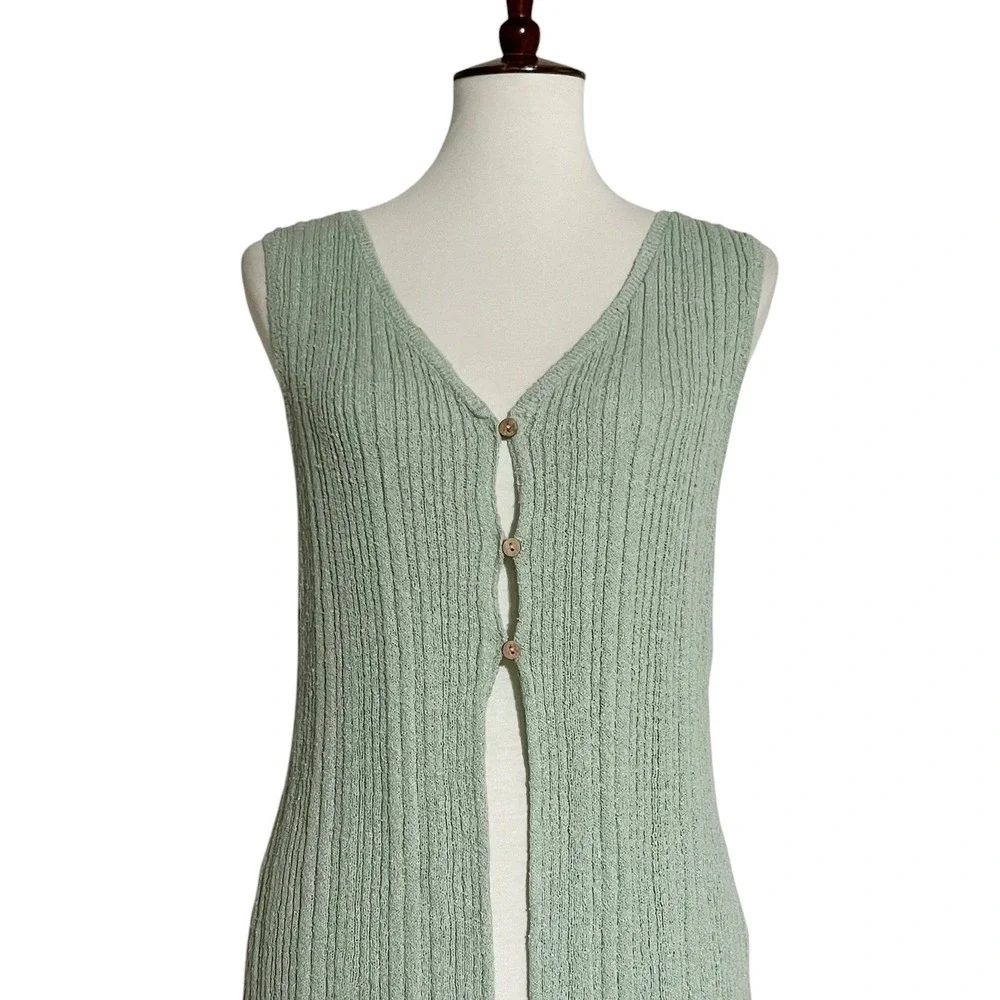 Free People Beach‎ Rhea Sweater Vest in Summer Sage  Ribbed Knit Button Front S